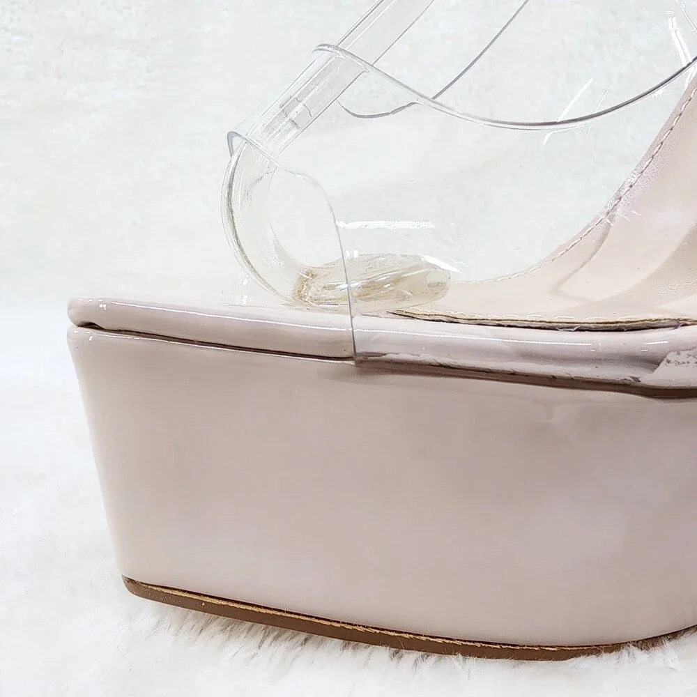 NIB Evie Ankle Strap Slingback High Heels Platform Shoes Pumps Clear Nude Patent